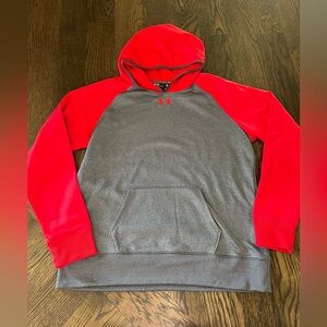 Under Armour Men's loose medium Hoodie in Red and Gray sweatshirt pocket